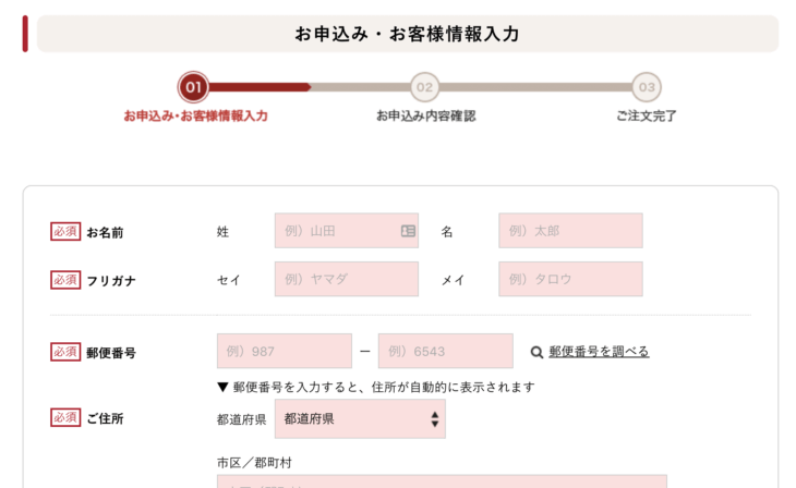 公式サイトの入力フォーム